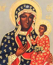 Load image into Gallery viewer, Our Lady of Czestochowa Black Madonna and Child Jesus Icon Print in Travel Prayer Book - Traveling Faith: with Prayer in Leatherette Wallet Case 3 7/8"
