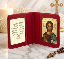 Load image into Gallery viewer, Traveling Icon Diptych - Book - Christ The Teacher & Prayer - Traveling Faith - Greek Byzantine Icon Gold Foiled - Leatherette Case - Pocket Size