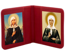Load image into Gallery viewer, Traveling Icon Diptych Saint Matrona & Saint Xenia for Travel - Leatherette Case (3 7/8")