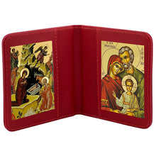 Load image into Gallery viewer, Nativity & Holy Family Greek Icon Diptych Byzantine Gold Foil Icons - Traveling Faith with Prayer in Leatherette Wallet Case