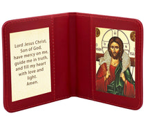 Load image into Gallery viewer, Traveling Icon Diptych - Book - Christ The Good Shepherd & Prayer - Traveling Faith - Greek Byzantine Icon Gold Foiled - Leatherette Case - Pocket Size