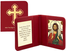 Load image into Gallery viewer, Traveling Icon Diptych - Book - Christ The Good Shepherd & Prayer - Traveling Faith - Greek Byzantine Icon Gold Foiled - Leatherette Case - Pocket Size