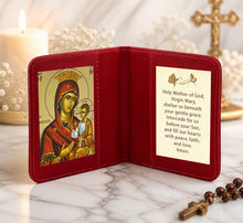Load image into Gallery viewer, Traveling Icon Diptych - Book - Virgin Mary and Christ & Virgin Mary Prayer - Traveling Faith - Greek Byzantine Icon Gold Foiled - Leatherette Case - Pocket Size 3 7/8 Inch tall