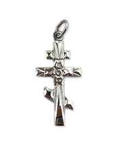 Load image into Gallery viewer, Small Three Bar Barred Sterling Silver 925 Orthodox Cross Pendant 1" Including Bail - Perfect Size as Baptismal Cross - Comes with Tapestry Pouch