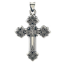 Load image into Gallery viewer, Sterling Silver 925 Cross Pendant 1 3/8"x3/4" Cross Stamped Sterling Silver 925, Catholic, Orthodox Christian - COMES IN TAPESTRY POUCH