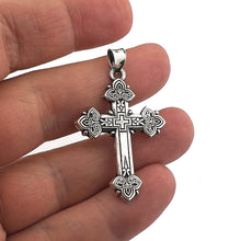 Load image into Gallery viewer, Sterling Silver 925 Cross Pendant 1 3/8"x3/4" Cross Stamped Sterling Silver 925, Catholic, Orthodox Christian - COMES IN TAPESTRY POUCH