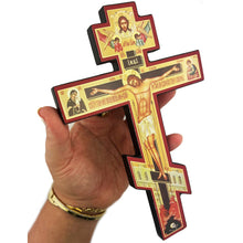 Load image into Gallery viewer, Three Barred Wooden Icon Cross With the Prayer on The Back Side 8"
