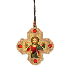 Load image into Gallery viewer, Virgin of Vladimir - Christ Blessings Wooden Icon Cross Ornaments - Pendants on Rope for Car Room Christmas Tree - 2 3/4"