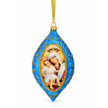 Load image into Gallery viewer, Virgin Mary "Truly To Meet" Christmas Ornament 6 1/2 inch Blue Gold - Non-Breakable