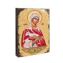 Load image into Gallery viewer, Saint Agnia Wooden Gold Plated Religious Christian Sacred Icon - Inspirational Icon Decor - 85025
