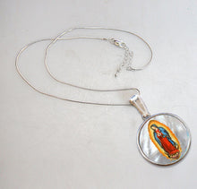 Load image into Gallery viewer, Lady of Guadalupe Silver Plated Mother of Pearl Necklace Jewelry
