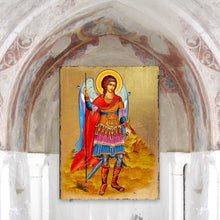 Load image into Gallery viewer, Saint Michael the Archangel Wooden Gold Plated Religious Christian Sacred Icon - Inspirational Icon Decor - 85022
