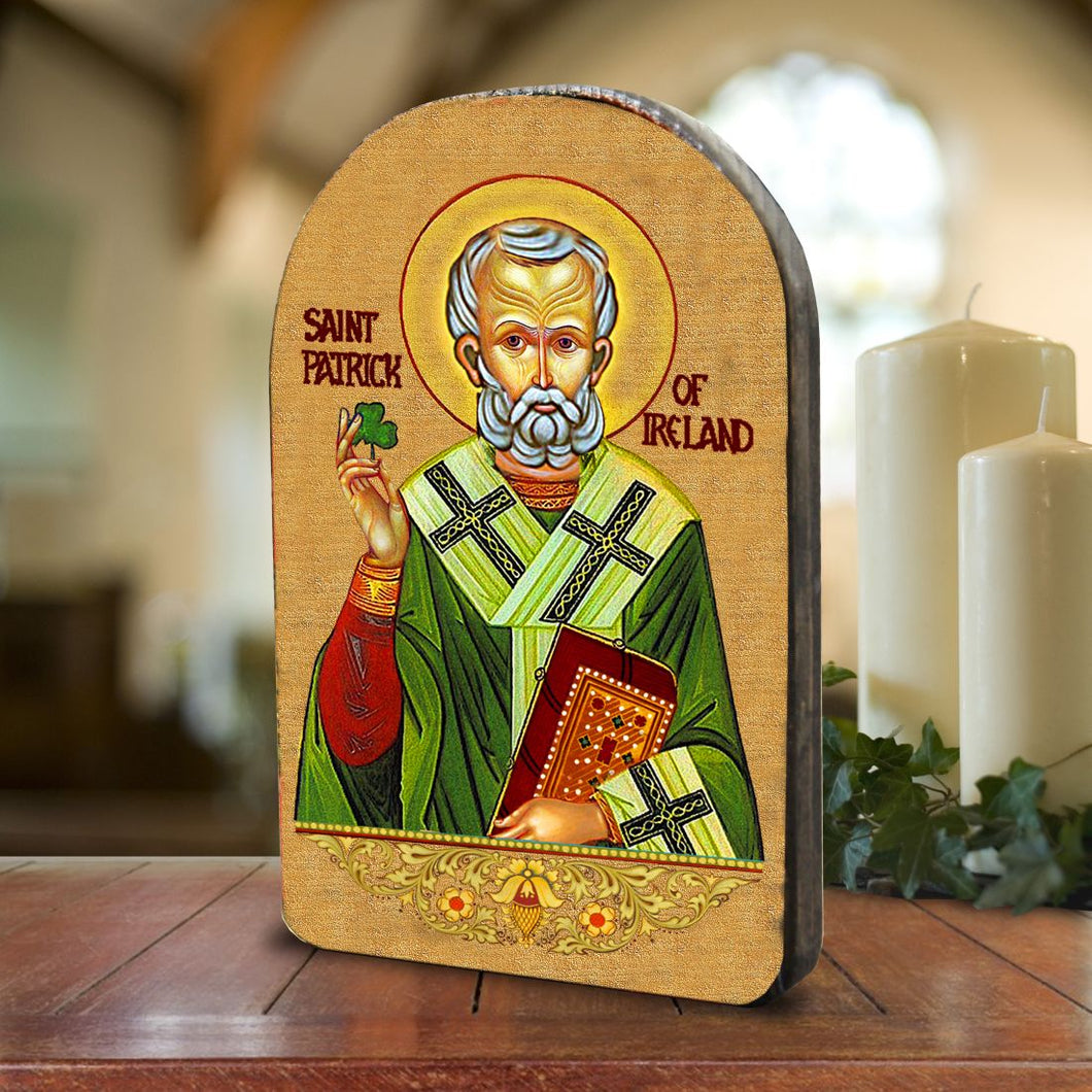 Saint Patrick Wooden Gold Plated Religious Celtic Sacred Icon