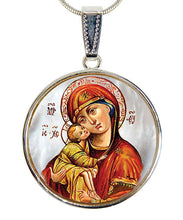 Load image into Gallery viewer, Holy Virgin Mary Vladimir Silver Plated Mother of Pearl Necklace Jewelry
