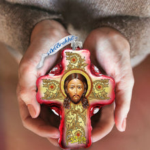 Load image into Gallery viewer, Jesus Face Cross Glass Ornament by G. DeBrekht
