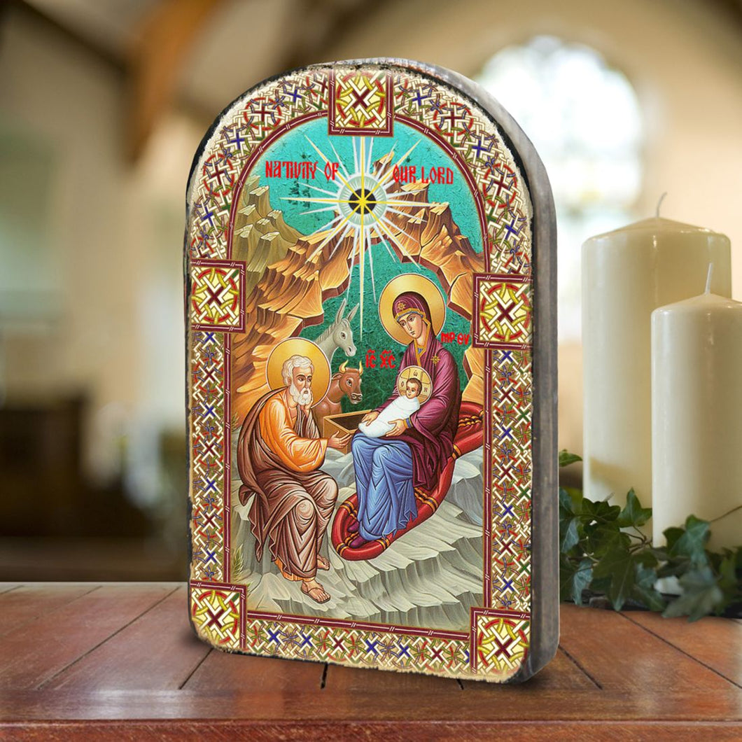 Orthodox Nativity Wooden Gold Plated Religious Christian Sacred Icon