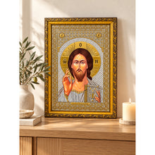 Load image into Gallery viewer, Set of 2 - Matching Icon Pair  Virgin of Kazan &amp; Christ The Teacher - Gold &amp; Silver Foiled Icon Covered With Glass - Gold Embossed Icon Gold and Silver Foiled - Wall Hanging - High Quality - 13"x9 1/4"
