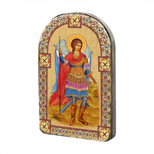 Load image into Gallery viewer, Saint Michael Archangel Wooden Gold Plated Religious Christian Sacred Icon
