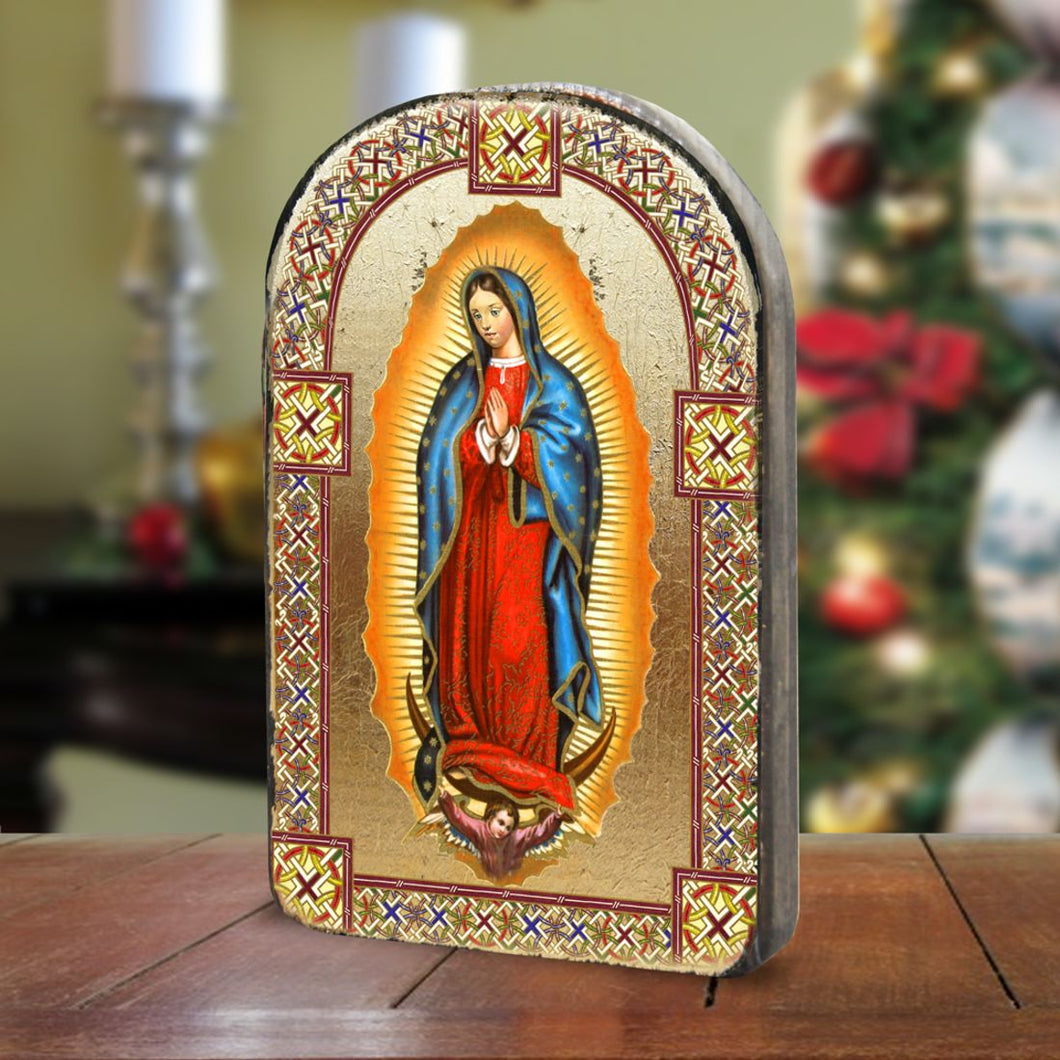 Lady of Guadalupe Wooden Gold Plated Religious Christian Sacred Icon