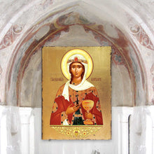 Load image into Gallery viewer, Saint Barbara Wooden Gold Plated Religious Orthodox Sacred Icon - Inspirational Icon Decor - 85038
