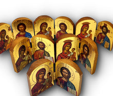 Load image into Gallery viewer, Orthodox Wooden Diptych 3" x 2" With Gold Leaf Holy Icons Theotokos and Christ
