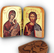 Load image into Gallery viewer, Orthodox Wooden Diptych 3" x 2" With Gold Leaf Holy Icons Theotokos and Christ
