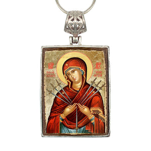 Virgin Mary of The Seven Swords Religious Jewelry Silver Plated Christian Necklace