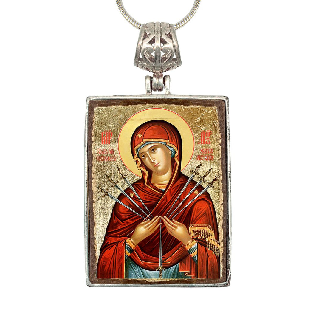 Virgin Mary of The Seven Swords Religious Jewelry Silver Plated Christian Necklace