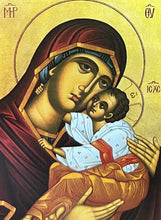 Load image into Gallery viewer, Virgin and Child Sweet Kissing Byzantine Greek Icon - Travel Prayer Book - Traveling Faith: Virgin Mary Icon with Prayer in Leatherette Wallet Case

