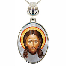 Load image into Gallery viewer, Icon of The Holy Face Silver Plated Mother of Pearl Necklace Jewelry
