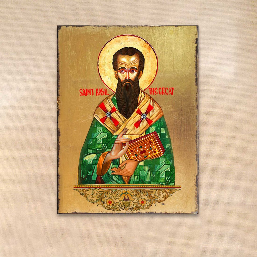Saint Basil Wooden Gold Plated Religious Christian Sacred Icon - Inspirational Icon Decor - 85053