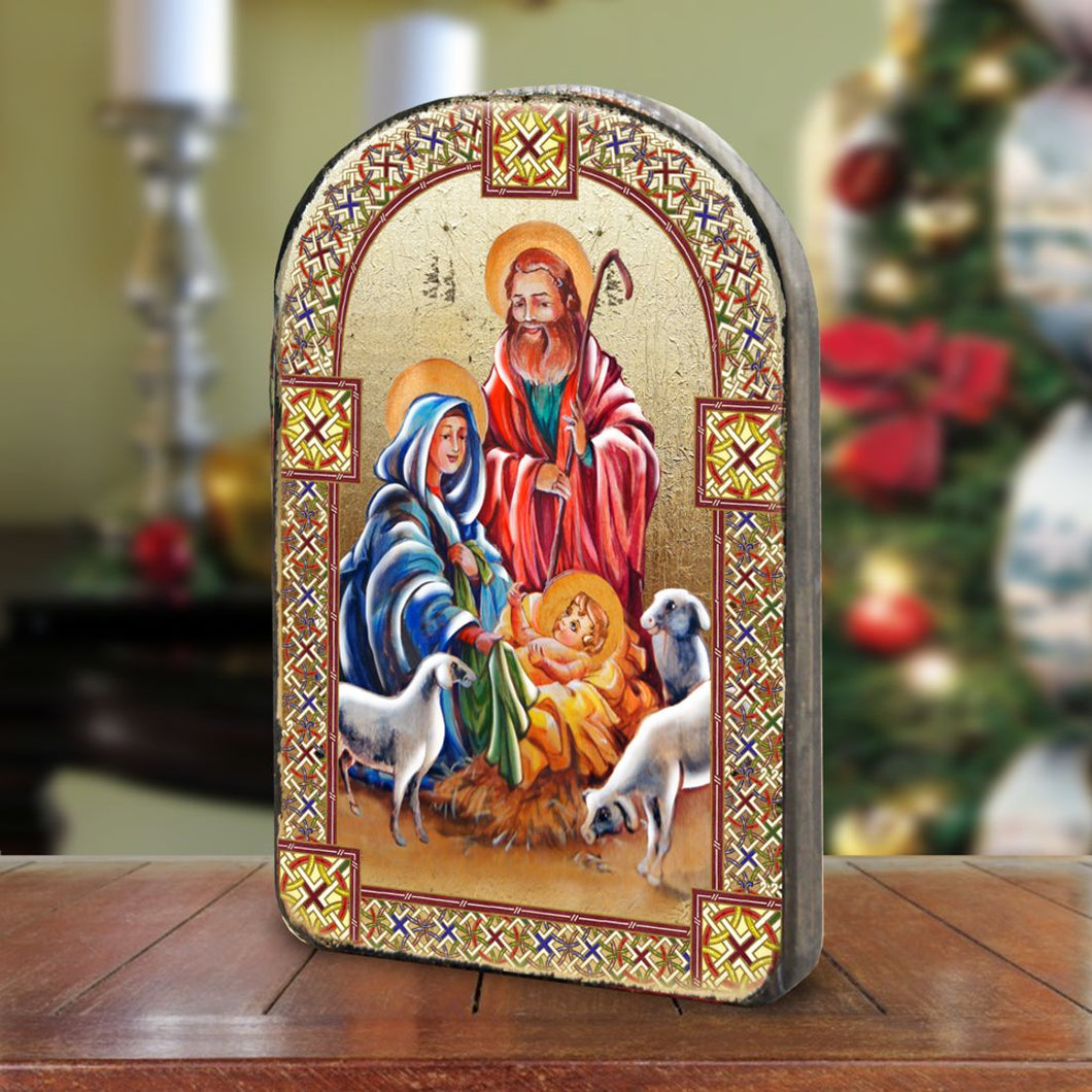 Holy Family Wooden Gold Plated Religious Christian Sacred Icon