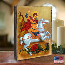 Load image into Gallery viewer, Saint George Wooden Gold Plated Religious Orthodox Sacred Icon - Inspirational Icon Decor - 85013
