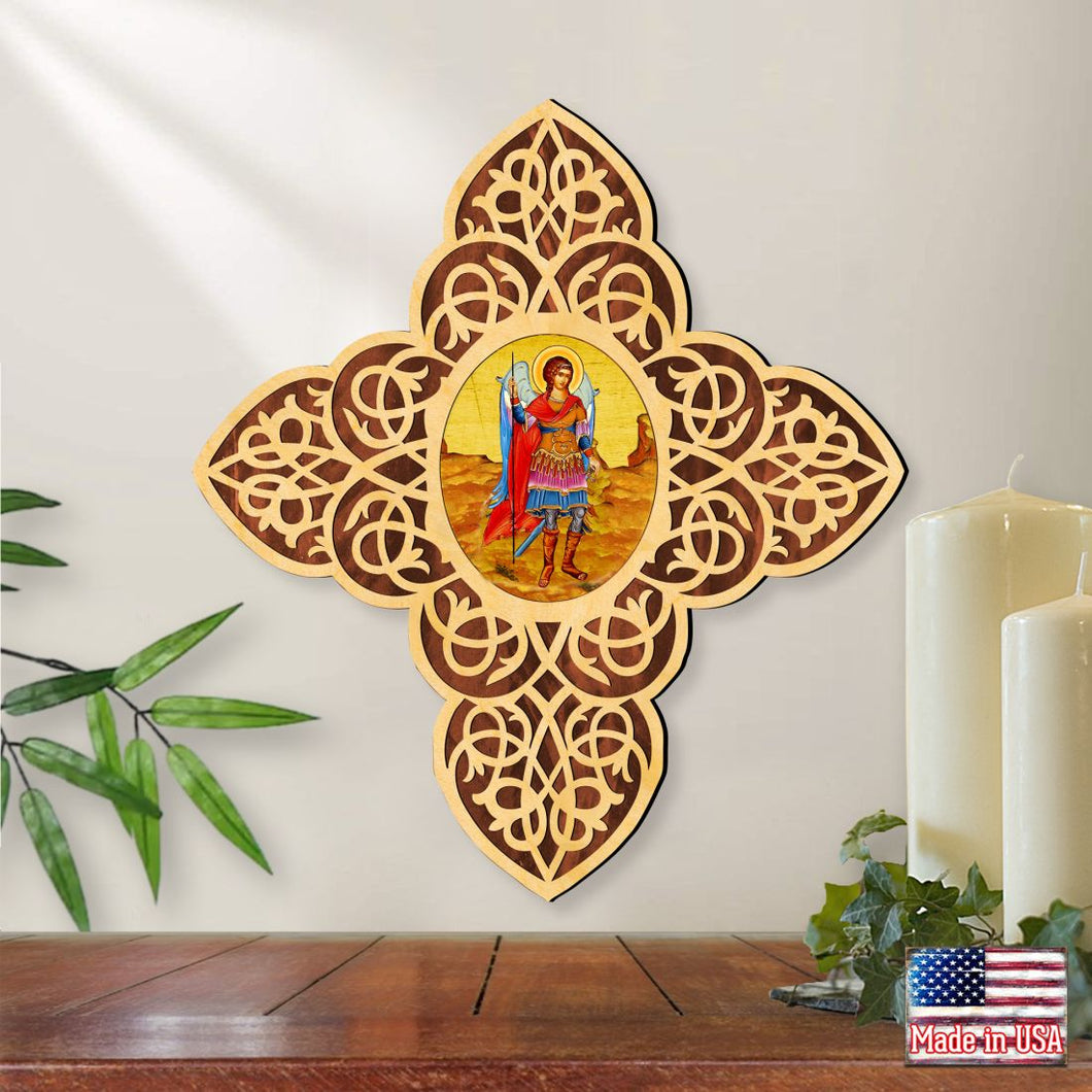 St. Michael the Archangel Filigree Wooden Cross by Museum Icons