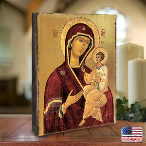 Virgin Mary Wooden Gold Plated Religious Orthodox Sacred Icon