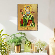 Load image into Gallery viewer, Saint Patrick Wooden Gold Plated Religious Christian Sacred Icon - Celtic Decor - 85060
