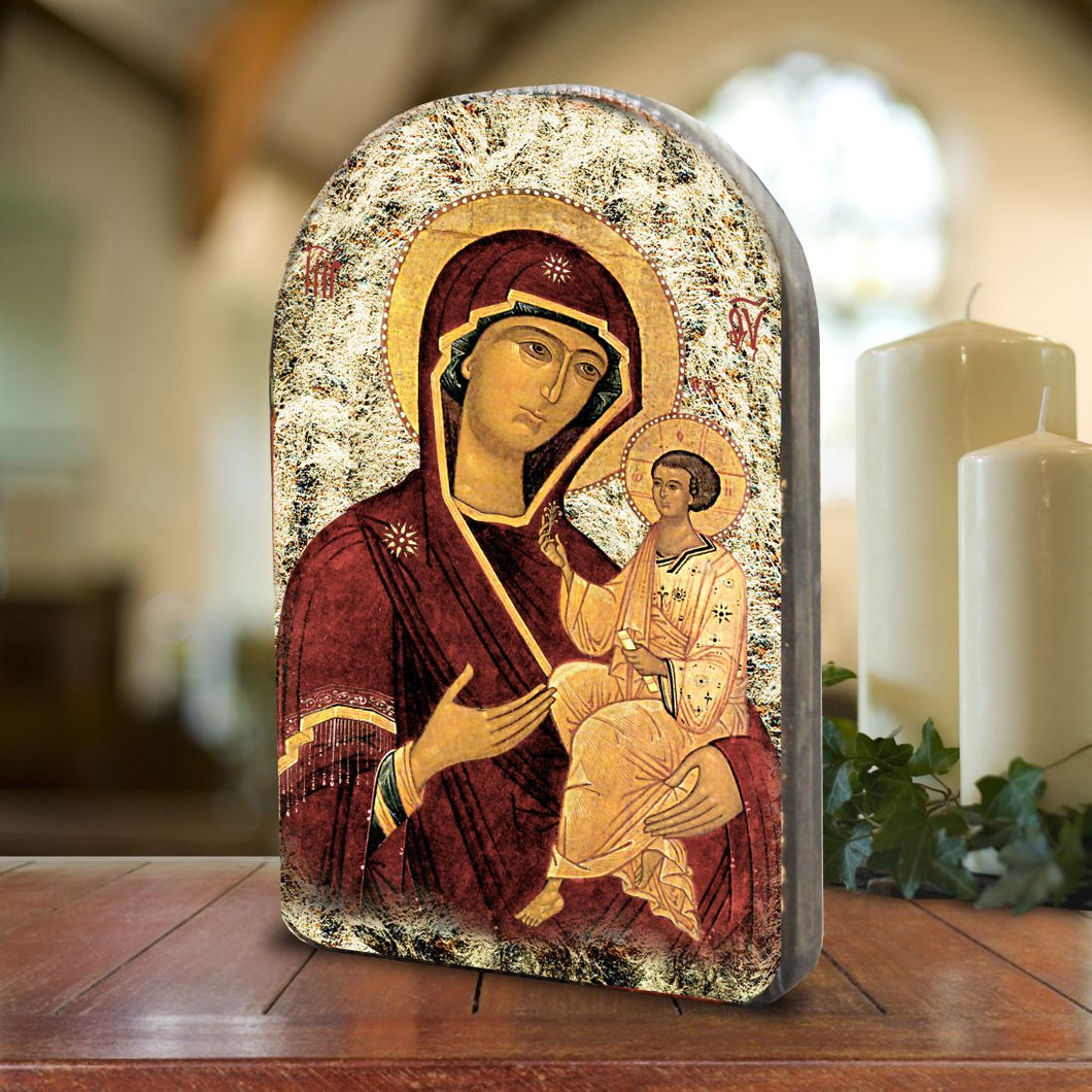 Virgin Mary Wooden Gold Plated Religious Christian Sacred Icon
