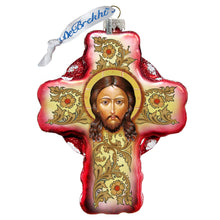 Load image into Gallery viewer, Jesus Face Cross Glass Ornament by G. DeBrekht
