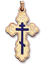 Load image into Gallery viewer, 741-ECW  Three Barred Cross With Blue Enamel  1 1/2"x7/8"
