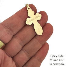 Load image into Gallery viewer, Three Bar Orthodox Gold Cross Pendant 14kt With Blue Enamel For Man  1 1/2"x7/8"

