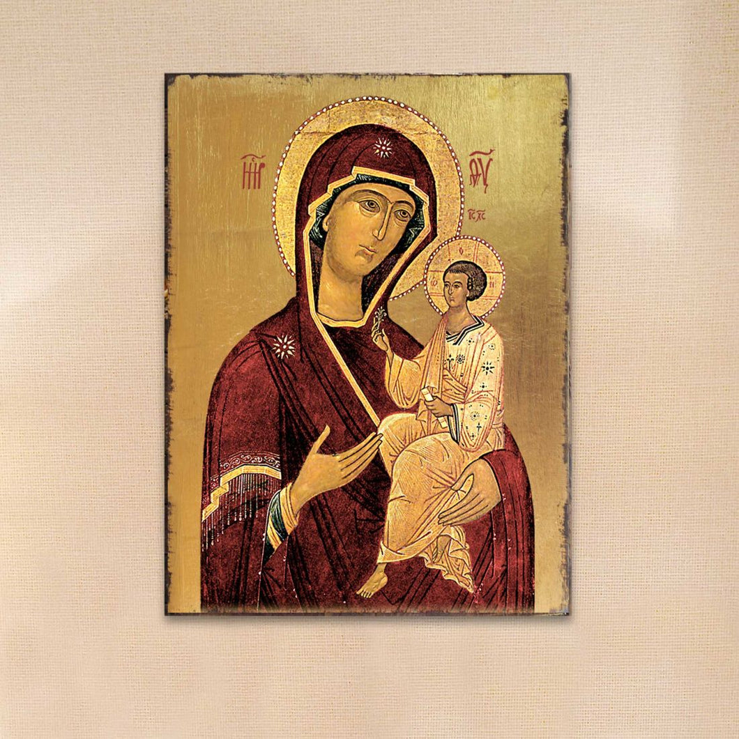 Virgin Mary Wooden Gold Plated Religious Orthodox Sacred Icon
