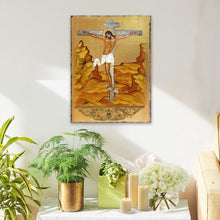 Load image into Gallery viewer, Crucifixion Wooden Gold Plated Religious Christian Sacred Icon - Inspirational Icon Decor - 85058
