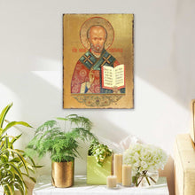 Load image into Gallery viewer, Saint Nicholas Wooden Gold Plated Religious Orthodox Sacred Icon - Inspirational Icon Décor - 85021
