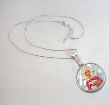 Load image into Gallery viewer, Icon of The Virgin Mary Silver Plated Mother of Pearl Necklace Jewelry -

