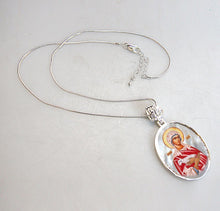 Load image into Gallery viewer, Icon of The Virgin Mary Silver Plated Mother of Pearl Necklace Jewelry -
