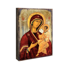 Load image into Gallery viewer, Virgin Mary Wooden Gold Plated Religious Orthodox Sacred Icon
