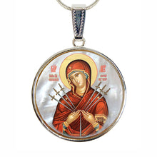 Load image into Gallery viewer, Virgin Mary of The Seven Swords Silver Plated Mother of Pearl Necklace
