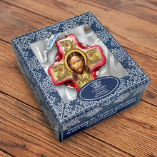 Load image into Gallery viewer, Jesus Face Cross Glass Ornament by G. DeBrekht
