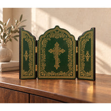 Load image into Gallery viewer, Saint St Nicholas With Archangels Michael and Gabriel Icon Triptych 5 1/2 Inch Tall
