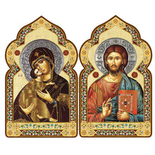 Load image into Gallery viewer, Church Dome Shape Diptych - Virgin of Vladimir and Christ The Teacher Gold Foil
